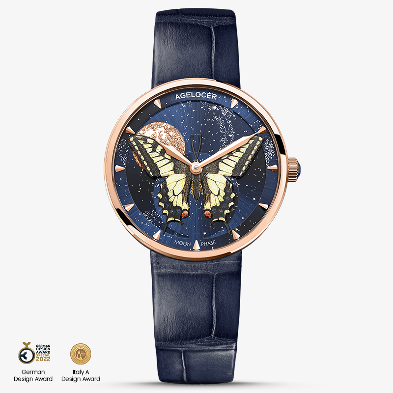 Agelocer Astronomer Ladies Gold Paintings Moonphase Quartz Watch