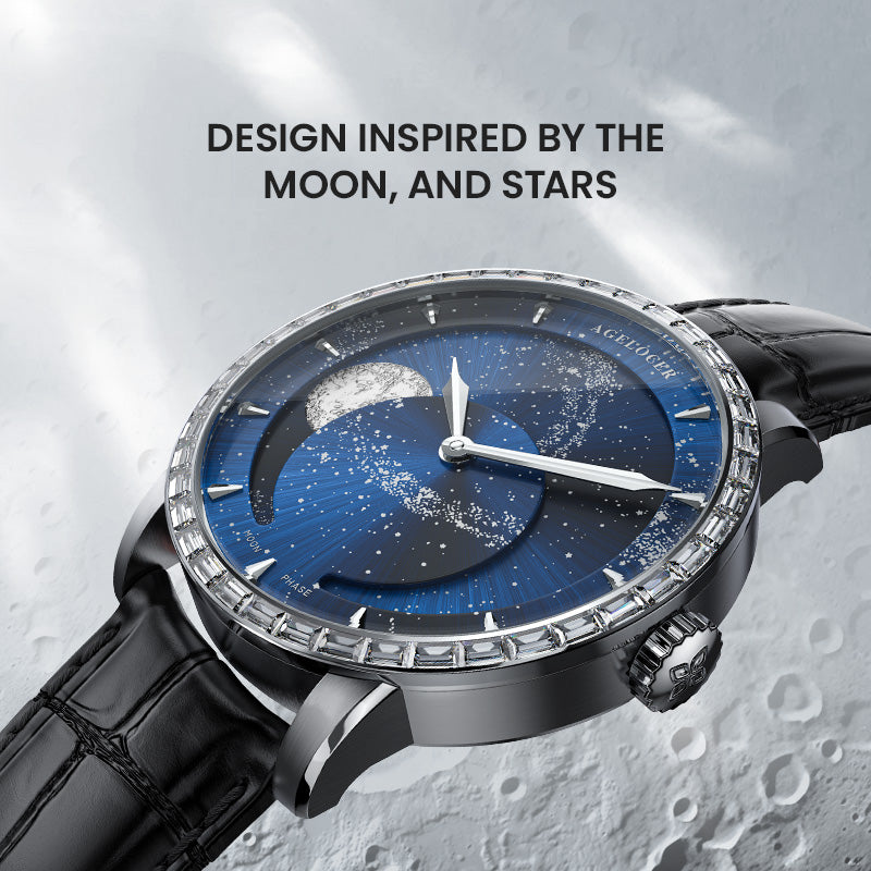 Agelocer Astronomer Men's Genuine Silver Glaxy Automatic Mechanical Moonphase - Diamond Watches