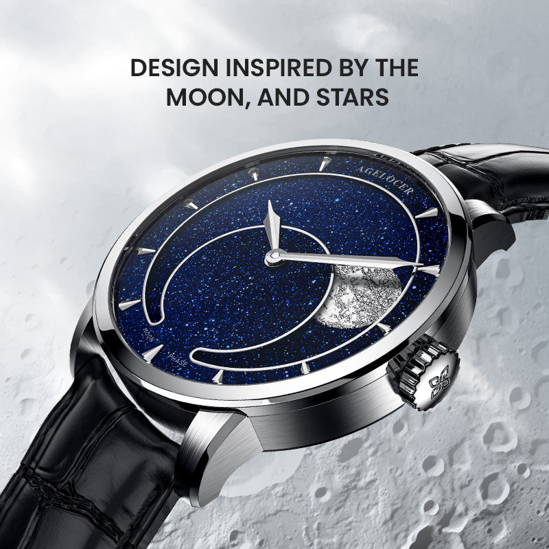 Agelocer Astronomer Men's Automatic Mechanical Moonphase - Natural Blue Aventurine Dial