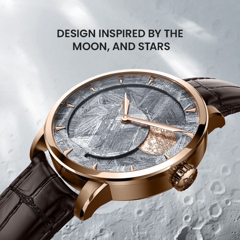 Agelocer Astronomer New Men's Automatic Mechanical Gold Moonphase Watch - Natural Meteorite Dial