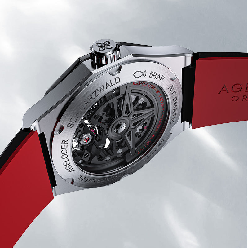 Agelocer Schwarzwald  Men's Double Skeleton Automatic Mechanical Watch - Ceramic Bezel