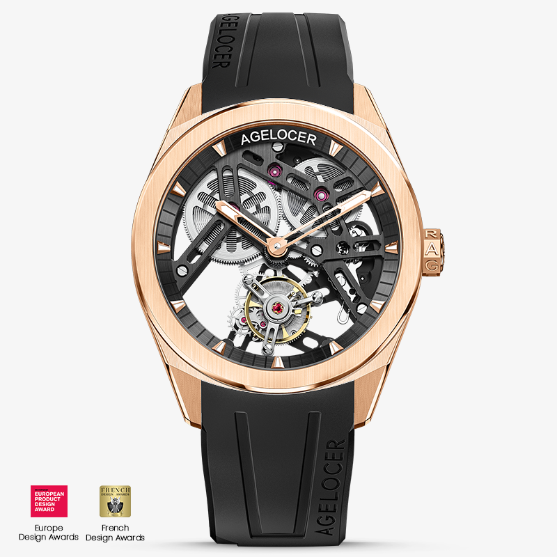 Agelocer Tourbillon Men's Waterproof Skeleton Mechanical Watch - Fluoro Rubber Strap