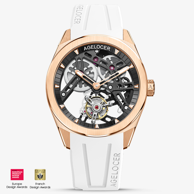 Agelocer Tourbillon Men's Waterproof Skeleton Mechanical Watch - Fluoro Rubber Strap