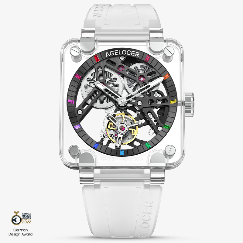 Agelocer Tourbillon Men's Limited Edition Black Skeleton Mechanical Watch - Sapphire Case