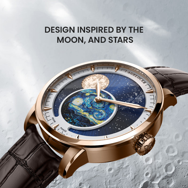 Agelocer Astronomer Original Men's Automatic Mechanical Gold Moonphase Watch (US Warehouse)