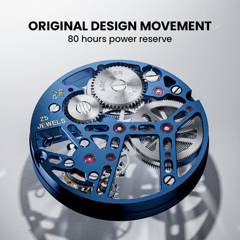 Agelocer Manual Winding Tourbillon Men's Limited Edition Full Sapphire Blue Skeleton Mechanical Watch