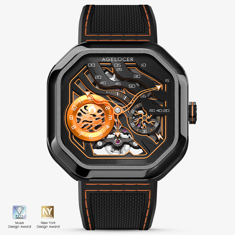 Agelocer Volcano Watch Innovative Volcano Theme Men's Flame Orange Automatic Mechanical Watch