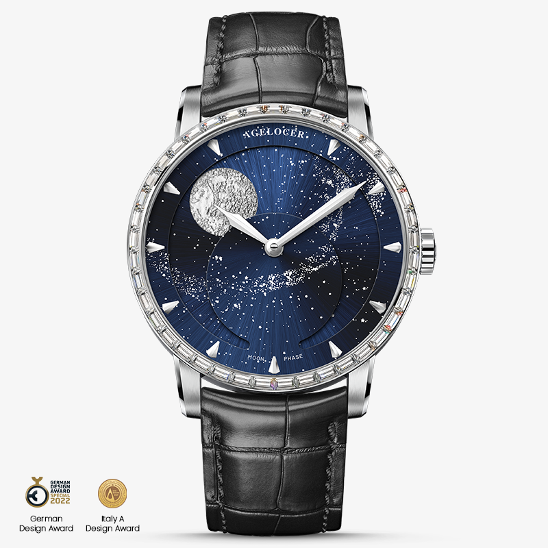 Agelocer Astronomer Men's Genuine Gold Glaxy Automatic Mechanical Moonphase - Diamond Watches