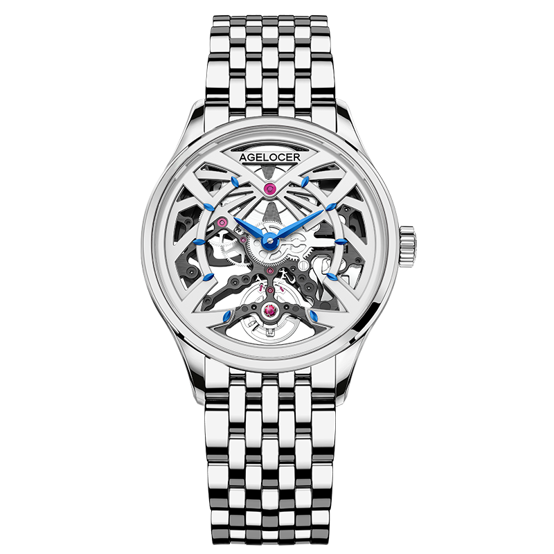 Agelocer Schwarzwald Women's Skeleton Automatic Mechanical Watch Steel Strap