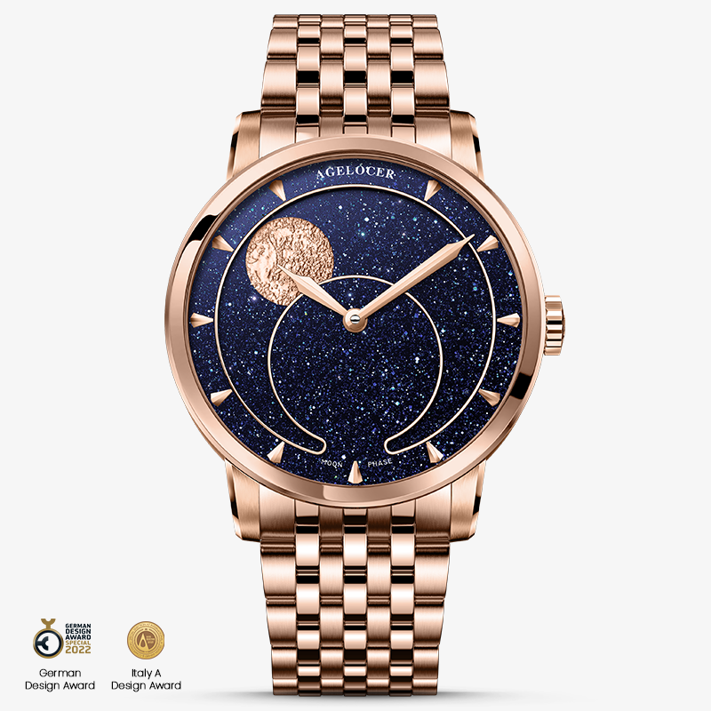 Agelocer Astronomer Men's Automatic Mechanical Moonphase - Natural Blue Steel Strap