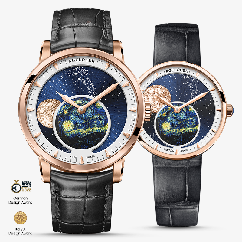 Agelocer Astronomer Oil Painting Couple's Moonphase Watch