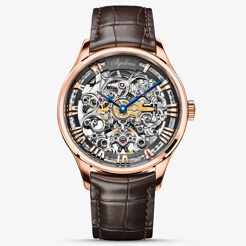 Agelocer Schwarzwald Double-Sided Skeleton Automatic Mechanical Watch For Men Leather Strap