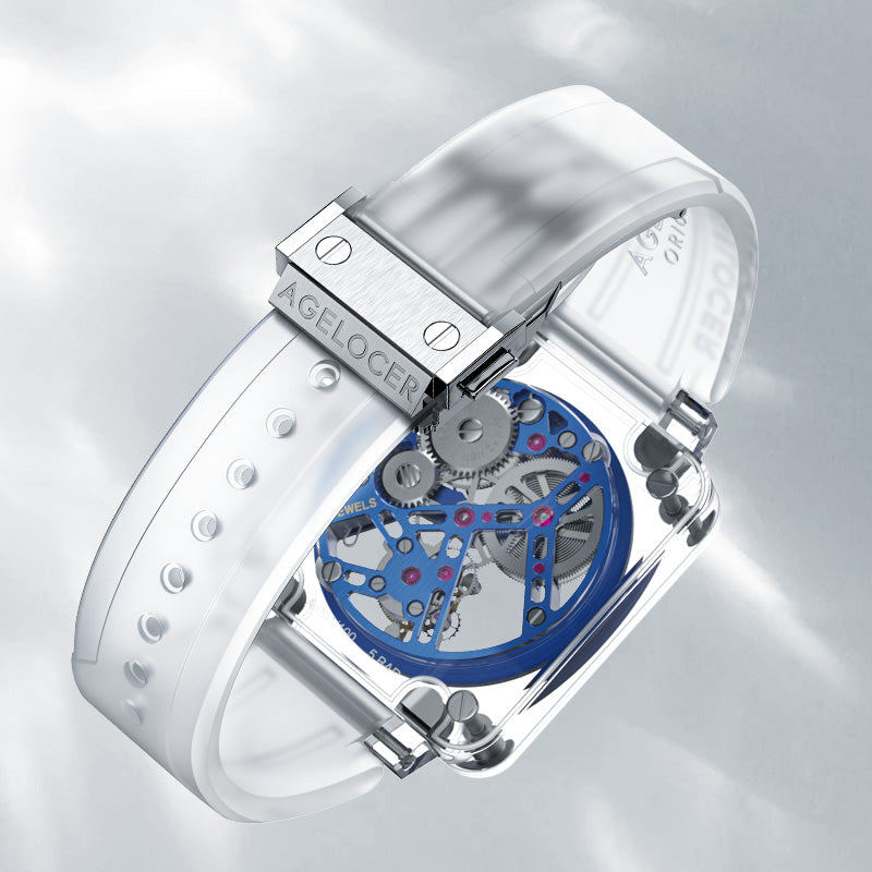 Agelocer Tourbillon Men's Limited Edition Blue Skeleton Mechanical Watch - Sapphire Case