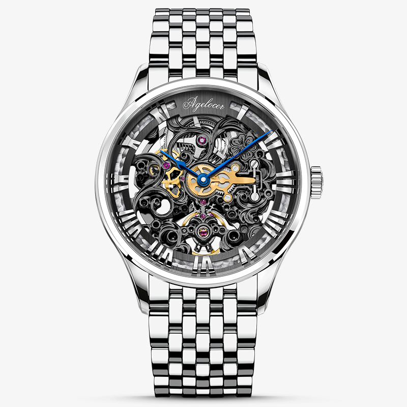 Agelocer Schwarzwald Men‘s Double-Sided Skeleton Automatic Mechanical Watch