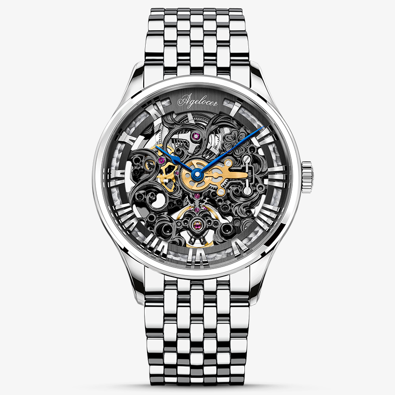 Agelocer Schwarzwald Double-Sided Skeleton Automatic Mechanical Watch For Men Leather Strap