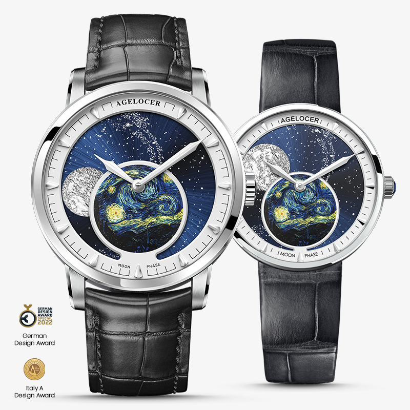 Agelocer Astronomer Oil Painting Couple's Moonphase Watch