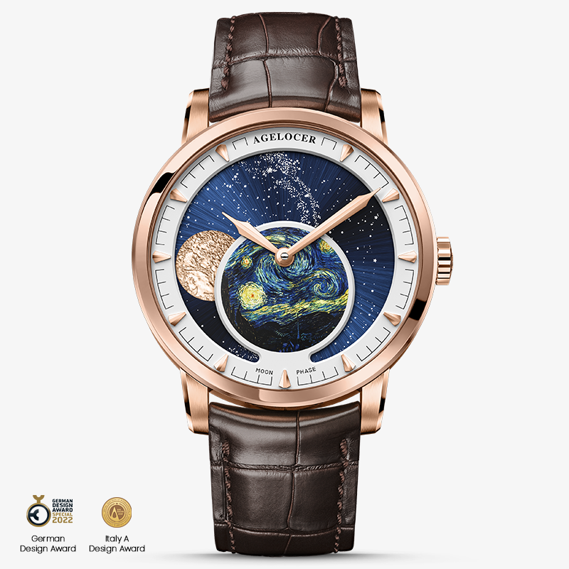 Agelocer Astronomer Original Men's Automatic Mechanical Gold Moonphase Watch (US Warehouse)