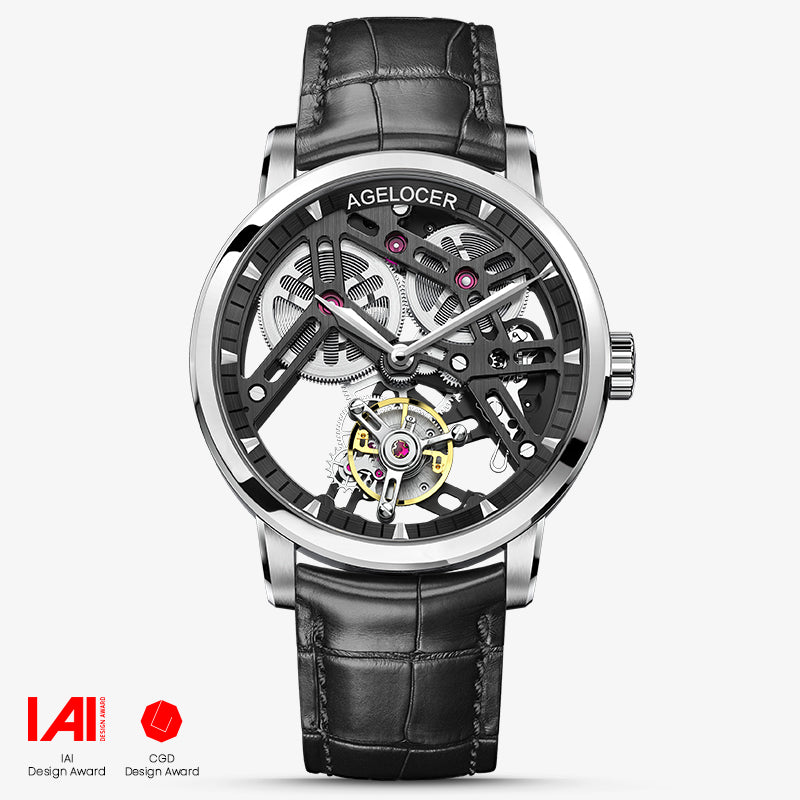 Agelocer Original Manual Winding Free-Sprung Flying Tourbillon Men's Skeleton Mechanical Watch (US Warehouse)