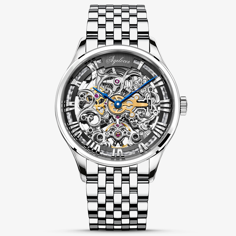 Agelocer Schwarzwald Double-Sided Skeleton Automatic Mechanical Watch For Men Leather Strap