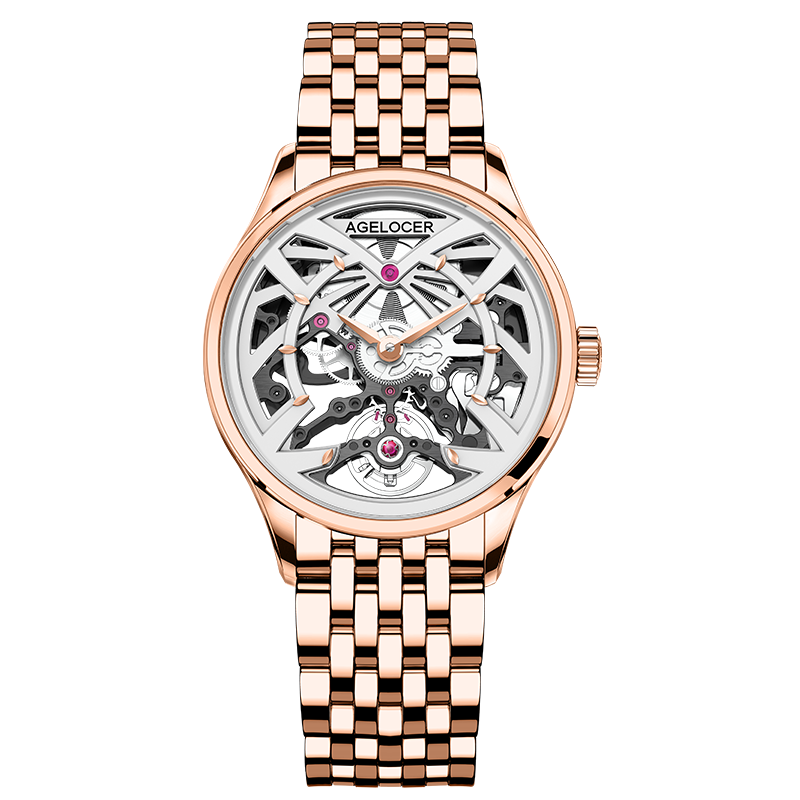 Agelocer Schwarzwald Women's Skeleton Automatic Mechanical Watch Steel Strap