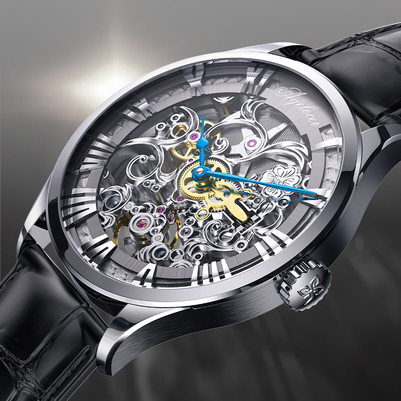 Agelocer Schwarzwald Double-Sided Skeleton Automatic Mechanical Watch For Men Leather Strap