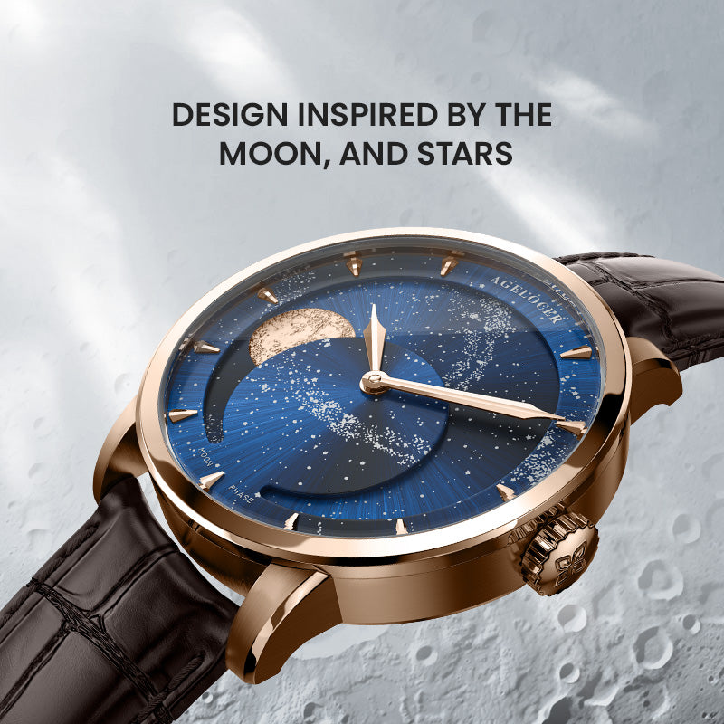 Agelocer Astronomer Men's Automatic Mechanical Glod Glaxy Moonphase Watch (US Warehouse)