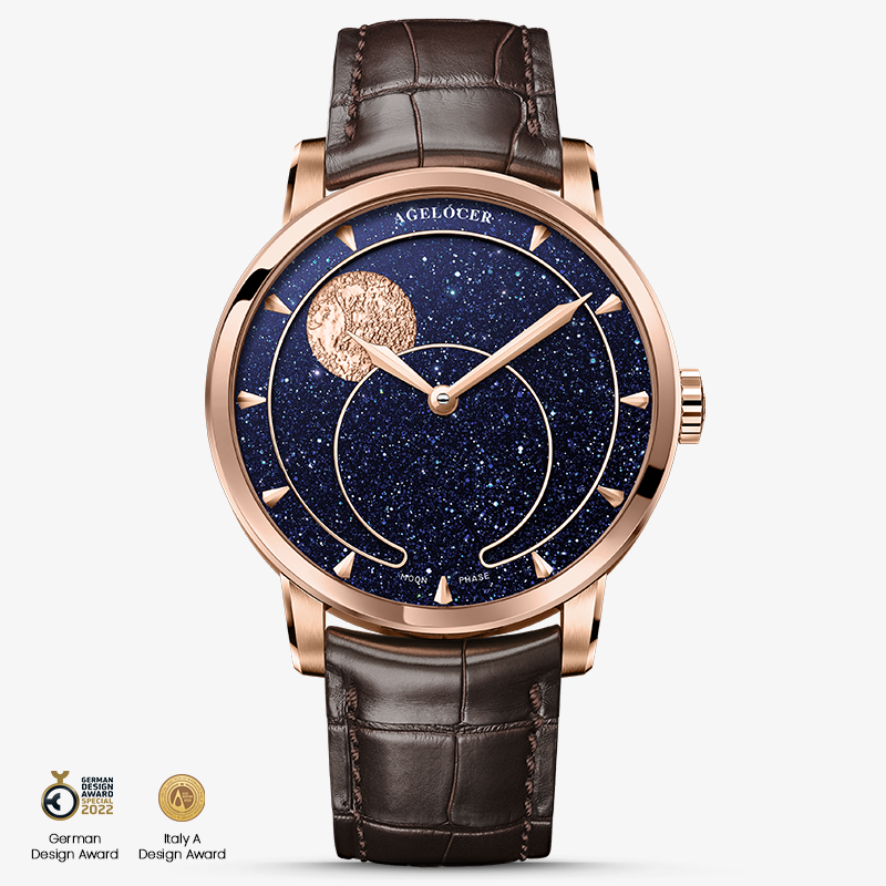 Agelocer Astronomer Men's Gold Automatic Mechanical Moonphase - Natural Blue Aventurine Dial