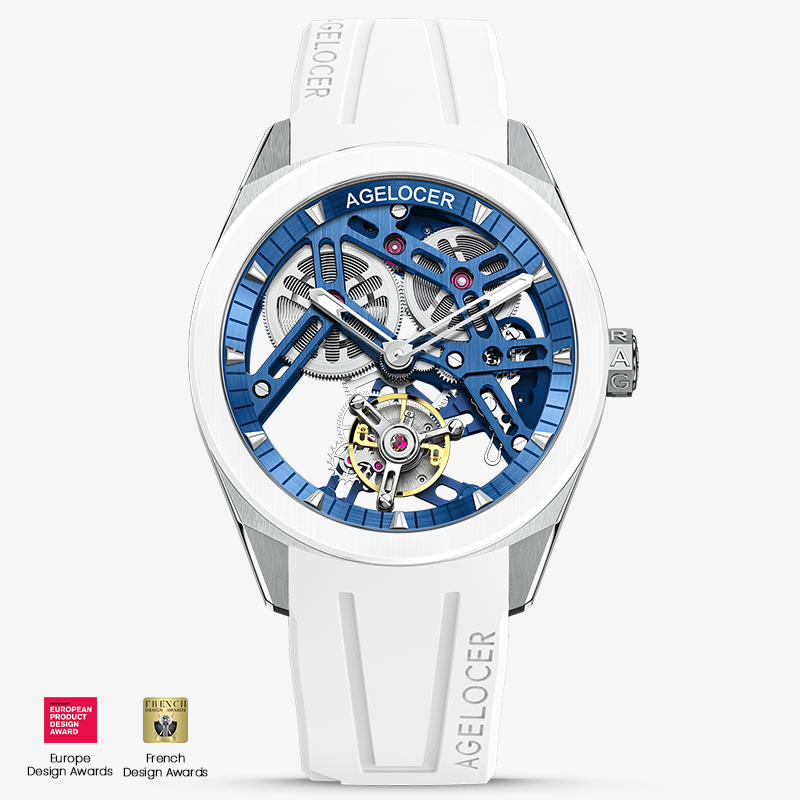 Agelocer Tourbillon Men's New Hollow Blue Mechanical Watch - Ceramic Bezel ((US Warehouse)