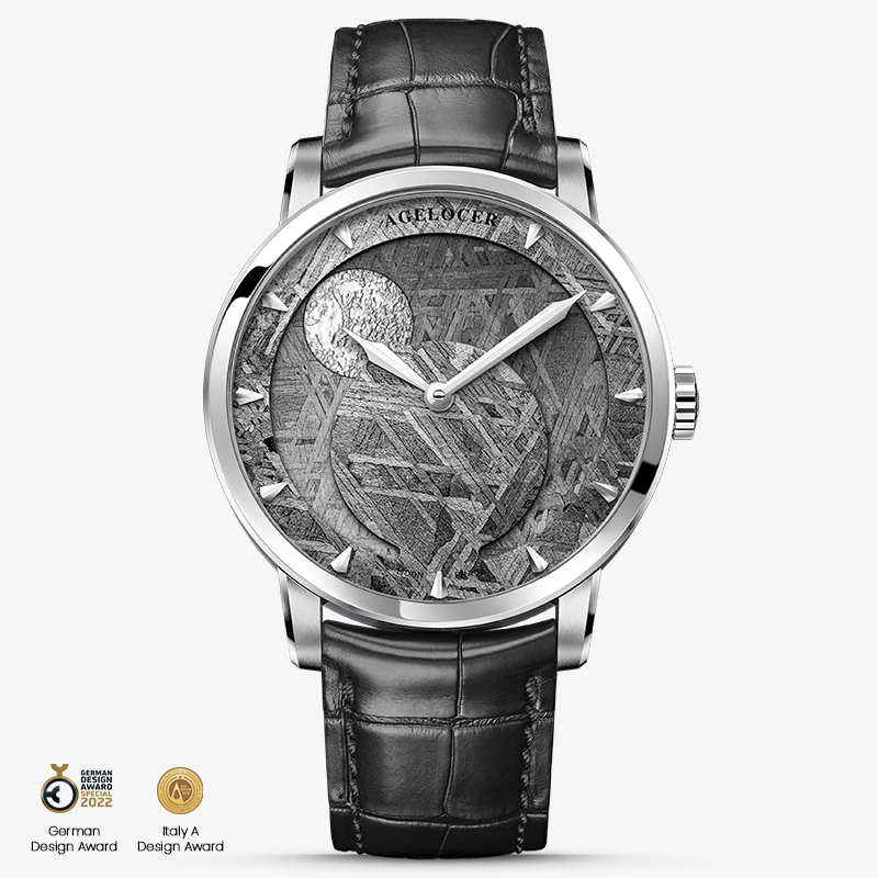 Agelocer Astronomer New Men's Automatic Mechanical Silver Moonphase Watch - Natural Meteorite Dial