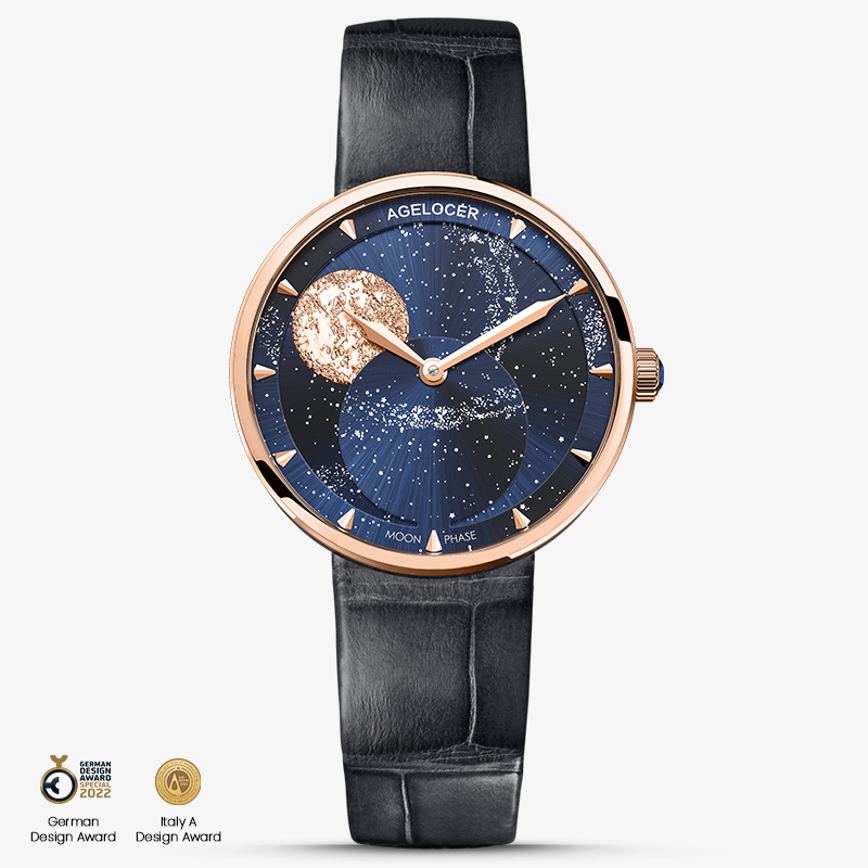 Agelocer Astronomer Ladies Glod Glaxy Moonphase Quartz Watch