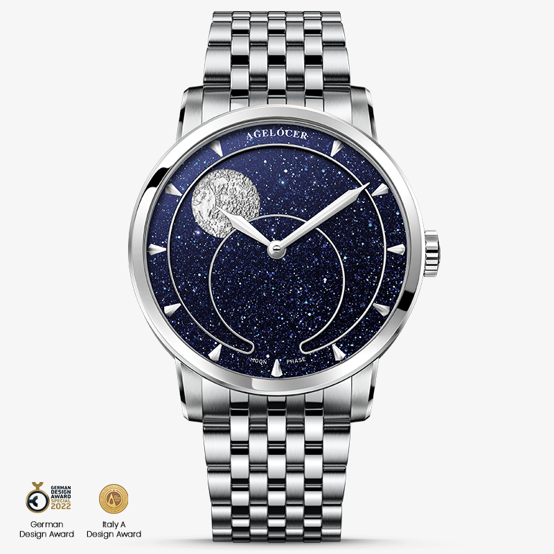 Agelocer Astronomer Men's Automatic Mechanical Moonphase - Natural Blue Steel Strap