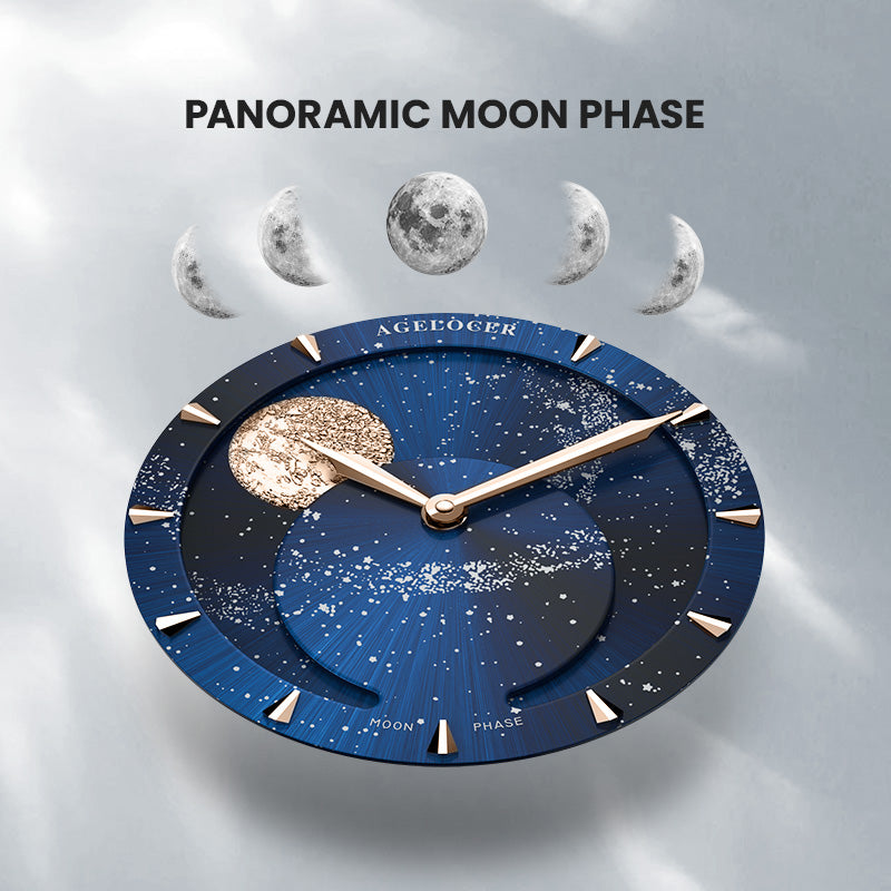 Agelocer Astronomer Original Men's Automatic Mechanical Gold Glaxy Moonphase Watch Steel Belt