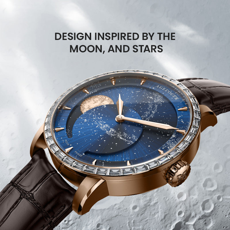 Agelocer Astronomer Men's Genuine Gold Glaxy Automatic Mechanical Moonphase - Diamond Watches