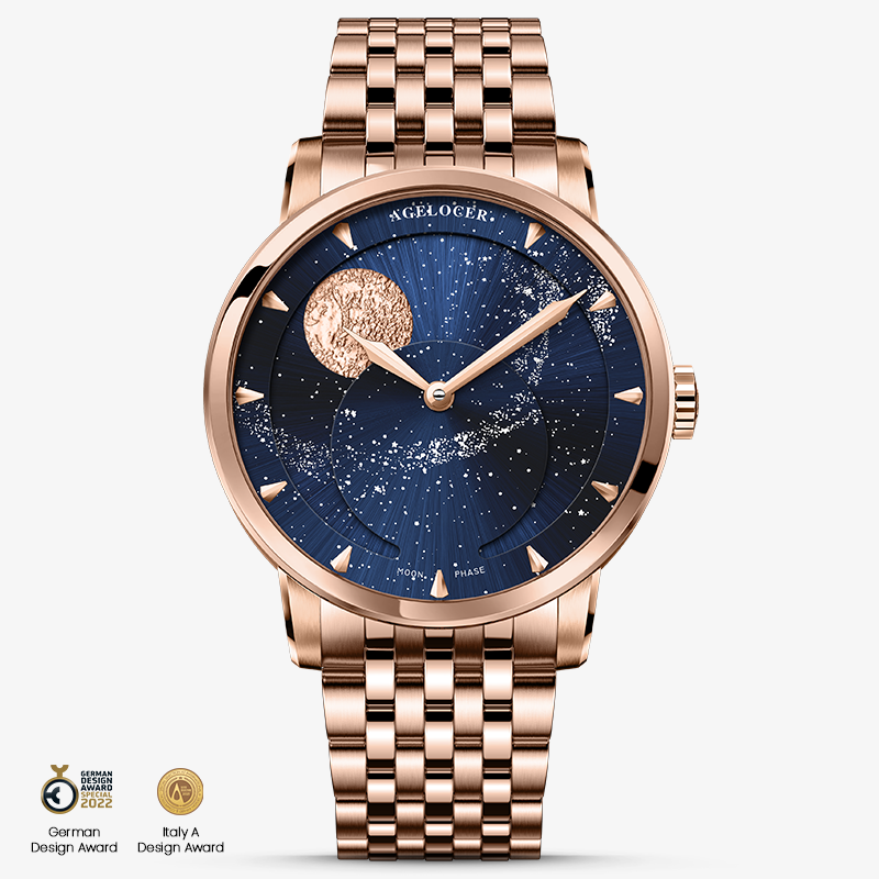 Agelocer Astronomer Original Men's Automatic Mechanical Silver Glaxy Moonphase Watch Steel Belt