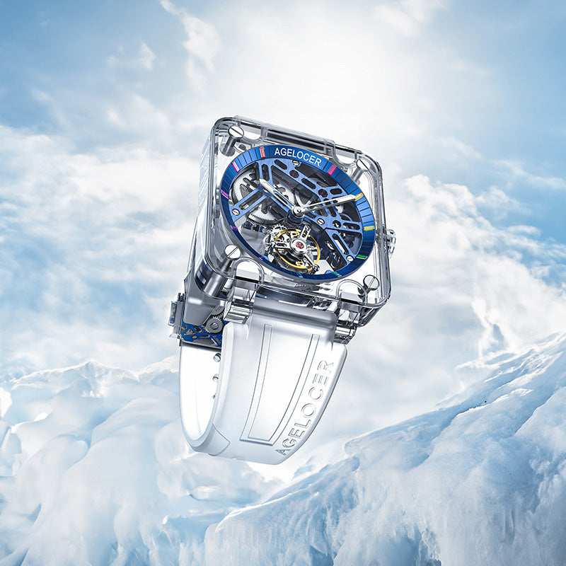 Agelocer Tourbillon Men's Limited Edition Blue Skeleton Mechanical Watch - Sapphire Case