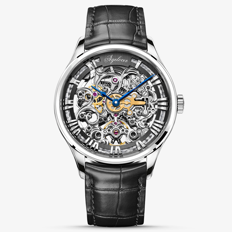 Agelocer Schwarzwald Double-Sided Skeleton Automatic Mechanical Watch For Men Leather Strap