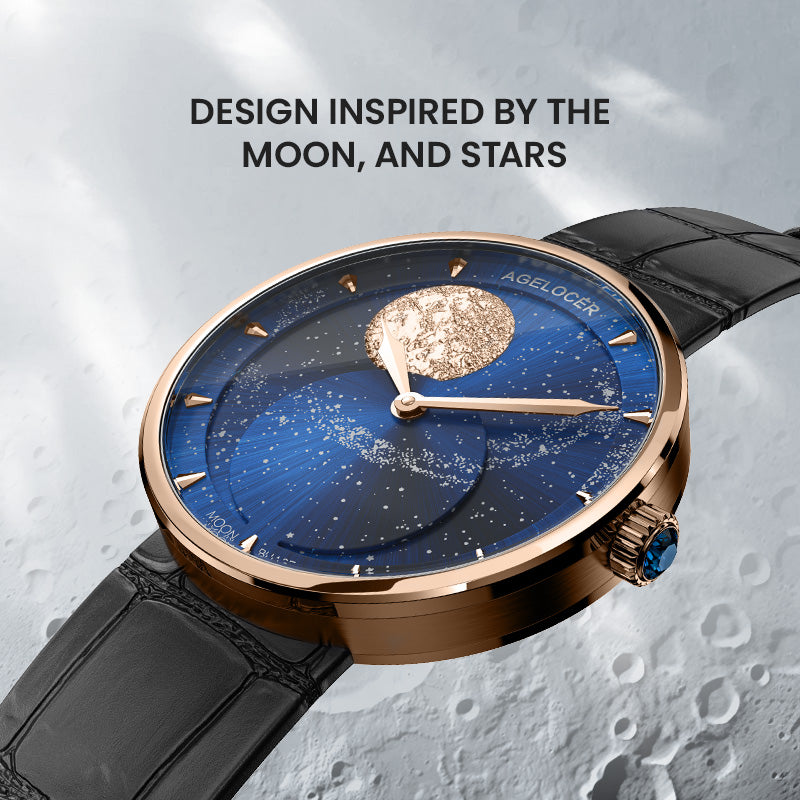 Agelocer Astronomer Ladies Glod Blue Glaxy Moonphase Quartz Watch