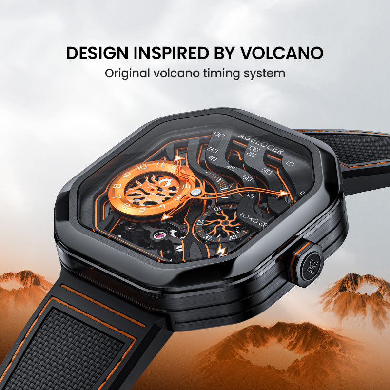 Agelocer Volcano Watch Innovative Volcano Theme Men's Flame Orange Automatic Mechanical Watch