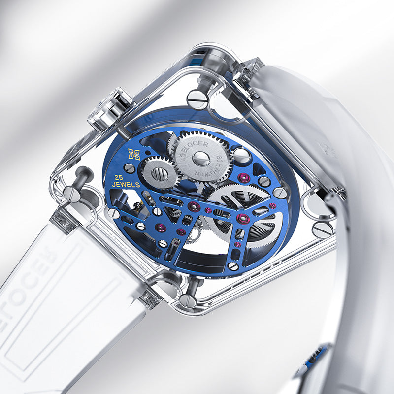 Agelocer Tourbillon Men's Limited Edition Blue Skeleton Mechanical Watch - Sapphire Case