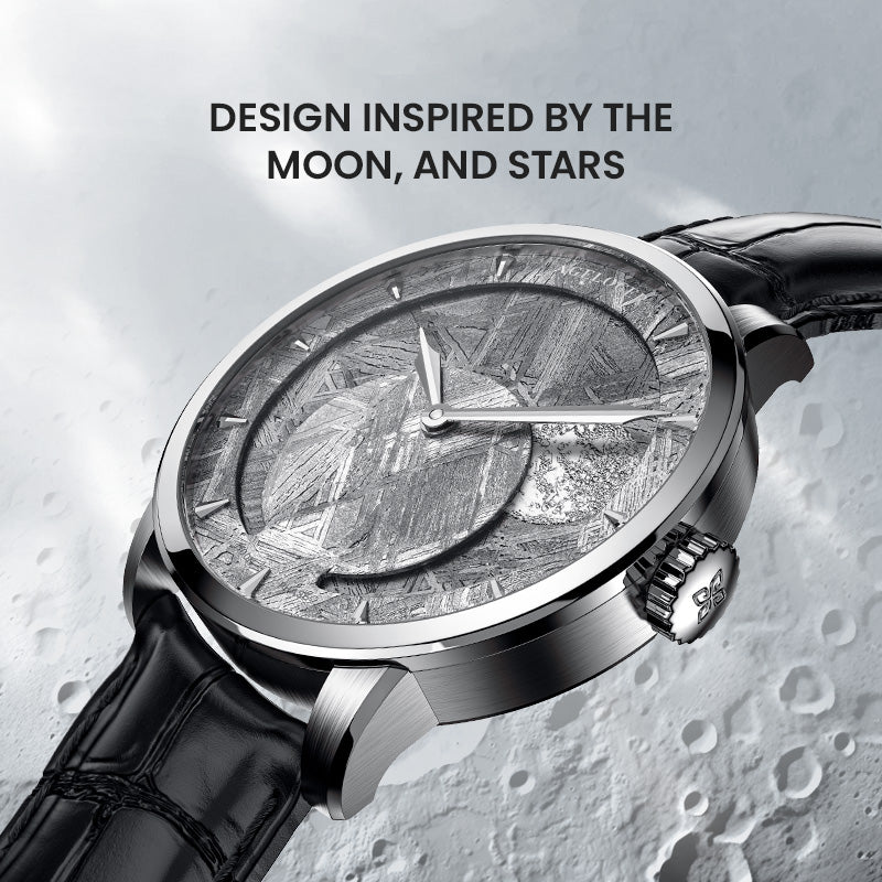 Agelocer Astronomer New Men's Automatic Mechanical Silver Moonphase Watch - Natural Meteorite Dial