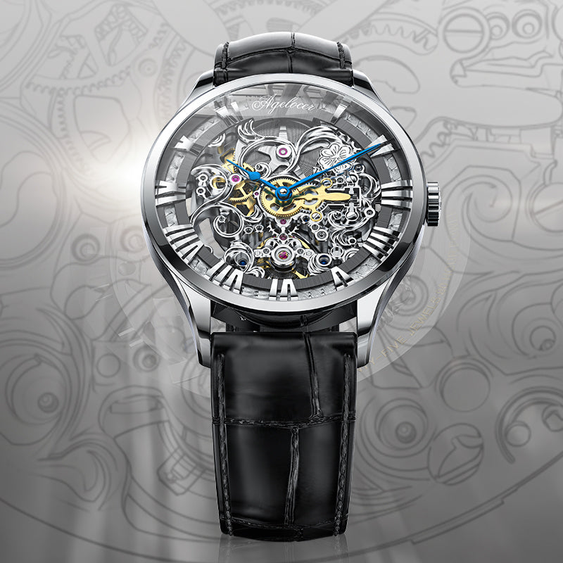 Agelocer Schwarzwald Double-Sided Skeleton Automatic Mechanical Watch For Men Leather Strap